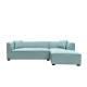 Sectional sofa polyester fabric cover facing right chaise timber legs turquoise D30 pure foam
