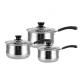 3pcs Milk Pot Set Kitchenware Cookware Set Stainless Steel Soup Stock Pots with Single Handle