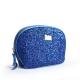 Custom Blue Travel Zipper Cosmetic Bags With Metal Company Logo