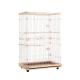 3 Layer Metal Wired Cat Cage with Wooden Frame and Button Closure in Beige/Brown