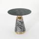 Living Room Round Small Stainless Steel End Table With Brushed Gold Natural Marble Top Ebony veneer wood Top