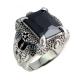 Mens Thailand Retro Dragon Sterling Silver Ring with Created Black Onyx(023605BLACK)
