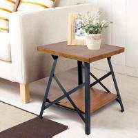 Solid Wood Top 23.2''H Modern Industrial End Table 23lb Metal Base