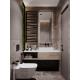 Customized Modern Wood Veneer Bathroom Vanity With Mirror And White Sink Black Rack