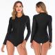 Neoprene Womens Long Sleeve One Piece Swimsuit Nylon Black Zipper Bathing Suit