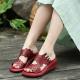S012 Handmade original first layer leather fish mouth wedge heel women's sandals retro style thick-soled soft leather wo