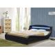 ROSH LED Upholstered Bed Plywood Black Faux Leather King Size Low Modern Wooden Bed Frame