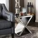 Glam design silver mirrored nightstand X shaped end table corner table for bedroom