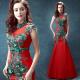 Red Crepe And Green Beading Traditional Gorgeous Evening Dress TSJY129