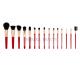 Beautiful Red Vegan Synthetic Hair Makeup Brushes With Gold Ferrules