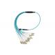 Break Out MTP MPO Patch Cord female to 6 DX LC 12 fiber LSZH type B blue