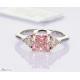 1.76CT Synthetic Cherry Pink CVD Diamond Rings Cushion Cut Set In 18k White Gold