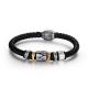 High Quality Mens Stainless Steel Real Leather Bracelet Wholesale