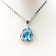 Sterling Silver Oval Blue Topaz  Cubic Zirconia Pendant Necklace (P30)