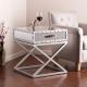 Rivet style 1 drawer silver mirrored nightstand X base end table corner table for bed room