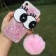TPU DIY Big Eyes Seto Rabbit Hairball Strap Glitter Sparkle Back Cover Cell Phone Case For iPhone 7 6s Plus