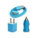 USB AC Wall Charger and Car Charger+Data Cable for Apple iPod Touch or iPhone4 4S 4G Blue