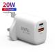 BiDa Cell Phone Charger Adapter PD EU 20W 2 Port USB Wall Charger