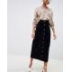 OEM hot selling button through midi skirt in washed black