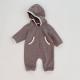 French Terry Beige New Born Rompers Baby Pocket Hooded Zip Up Jumpsuit