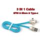 Portable Usb Extend Data Cable Tpe Material Three Color 3 In 1 Multi Functional