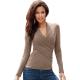 Sexy Long Sleeve Tight Fitted Deep V-Neck Surplice Tops For Women