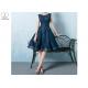 Navy Blue Lace Short Length Prom Dresses Knee Length Sleeveless And Beading