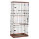 Button Closure Metal Wire Cat Villa Cage with Drawable Toilet Tray and Wooden Frames