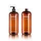 Boston Round Amber Color 1000ML PCR PET Plastic Pump Bottles For Shampoo