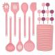 18-Piece Silicone Kitchen Cooking Utensil Set, With Wheat Straw Holder