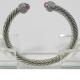 (B-46)Silver Cable Classics Bracelet with pink and crystal
