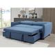 OEM Customized Material Move Down Back  Wood  Frame Sofa 3 Seaters Blue Fabric Folding Sofa Bed