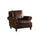 Soft Top Grian Leather High Back Wing Chair , Single High Back Lounge Chair With Nail Head