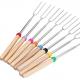 Sausages 31cm BBQ Roasting Sticks Wooden Handle Telescopic Marshmallow Fork