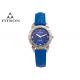 Blue Face Leather Strap Watch , Fitron Women'S Watches With Water Drill