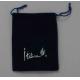 Black Xmas velvet drawstring gift pouches bag with embroidery white logo
