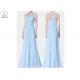 Light Blue Wedding Bridesmaid Dresses Shoulder See Through Tulle Chiffon Fabric