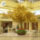 UVG GRE09 Gold banyan leaves big fake indoor trees in wooden trunk for hotel landscaping