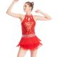 Floral Sequins Tap Costume Mock Neck Dance Dress 3 Rows Fringes Jazz Performance Wear