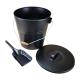 Alloy Steel Metal Dent Flat Black Fireplace Ash Bucket With Shovel And Lid