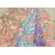 Bead Embroidered Lace Fabric, Scalloped Multi Color 3D Flower Lace Fabric For