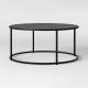 Black Round Wooden Coffee Table with Marble Top and Modern Metal Legs in Round Shape