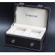 Empty Double Watch Box Black Leather Elegant Style Wooden Watch Storage For Gift Packing