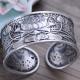 Vintage Handmade Engraved Designs Flower Sterling Silver Cuff Bracelet(058233)