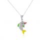 925 Sterling Silver 3D Enamel Dolphin Charm Pendant Necklace