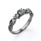 Brilliant Cut Solid Finely Veined Moss Green Agate and Moisssanite Victorian Style Filigree Engagement Ring