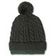 Forest-green cable-knit beanie bobble hat