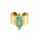 Opening Adjustable Gold Plated Band Rings Geometric Natural Turquoise Gemstone