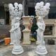 Marble Woman Statues Sculpture Floor Lamp Life Size White Stone Carving Garden Decoration