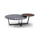 Contemporary Stainless Steel Frame Round Wooden And Glass Coffee Table